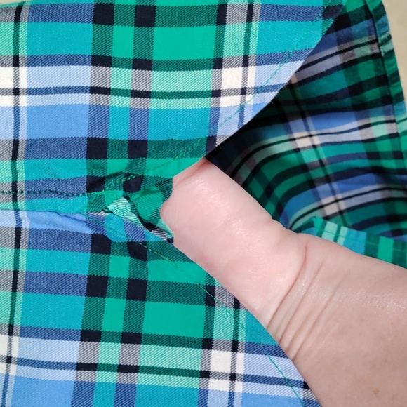 02105 Talbots green & blue plaid brushed cotton button up shirt 1X - Picture 7 of 10